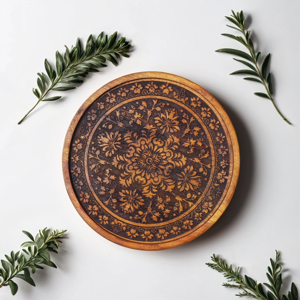 Nature-Inspired Decorative Wooden Plate (12 Inches)