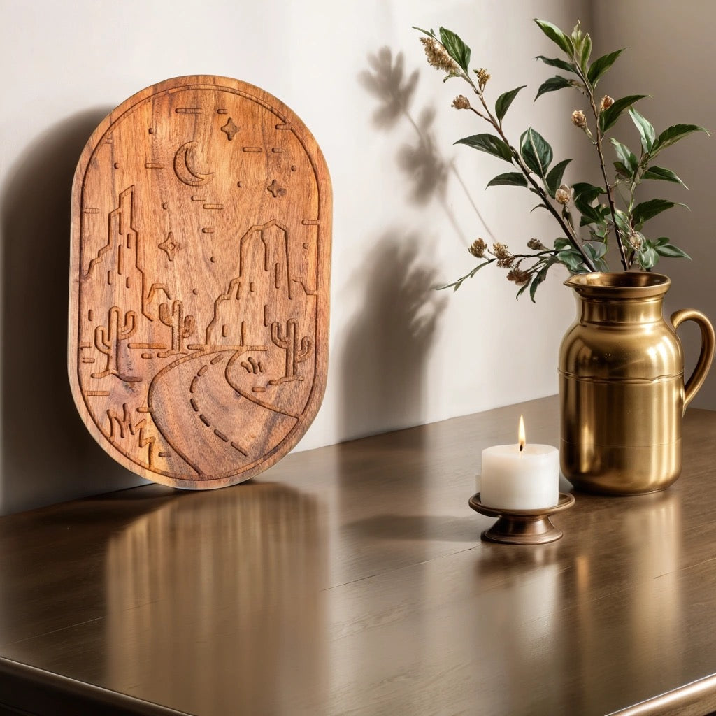 Desert Night Landscape Wooden Wall Art