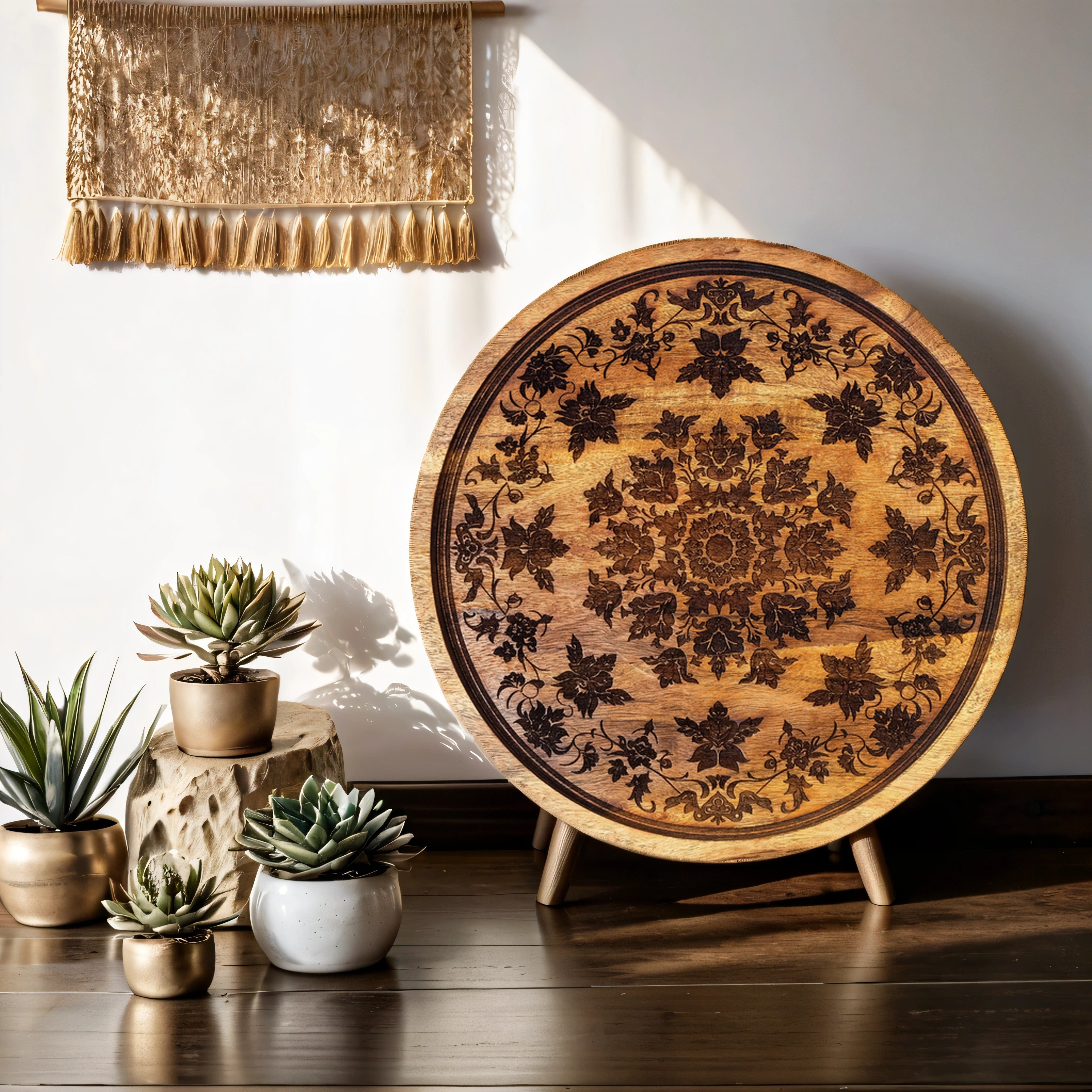 Handcrafted Acacia Wood Wall Art Plate (12 Inches)