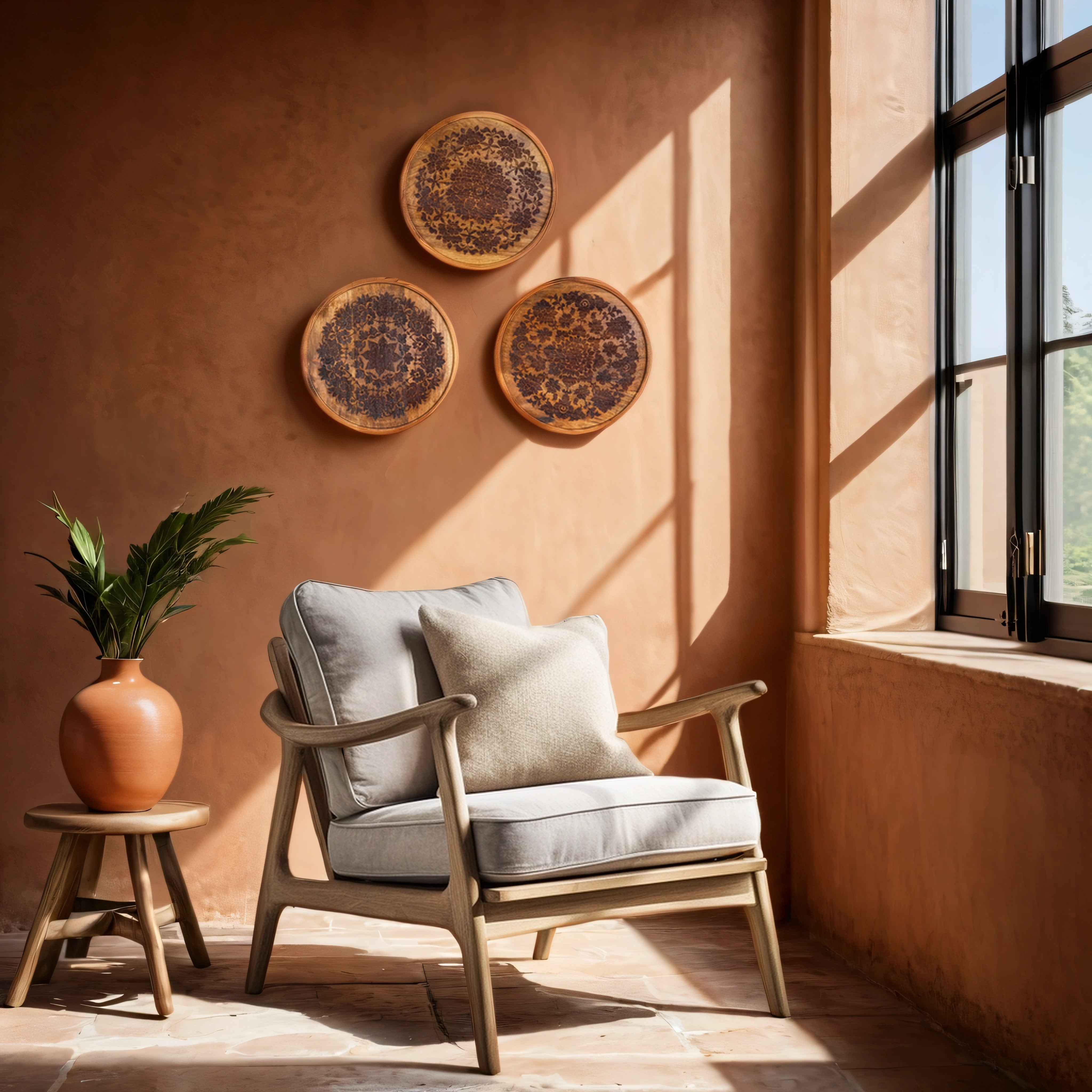 Intricately Carved Floral Patterns | Handcrafted Acacia Wood Wall Plate | Set of 3