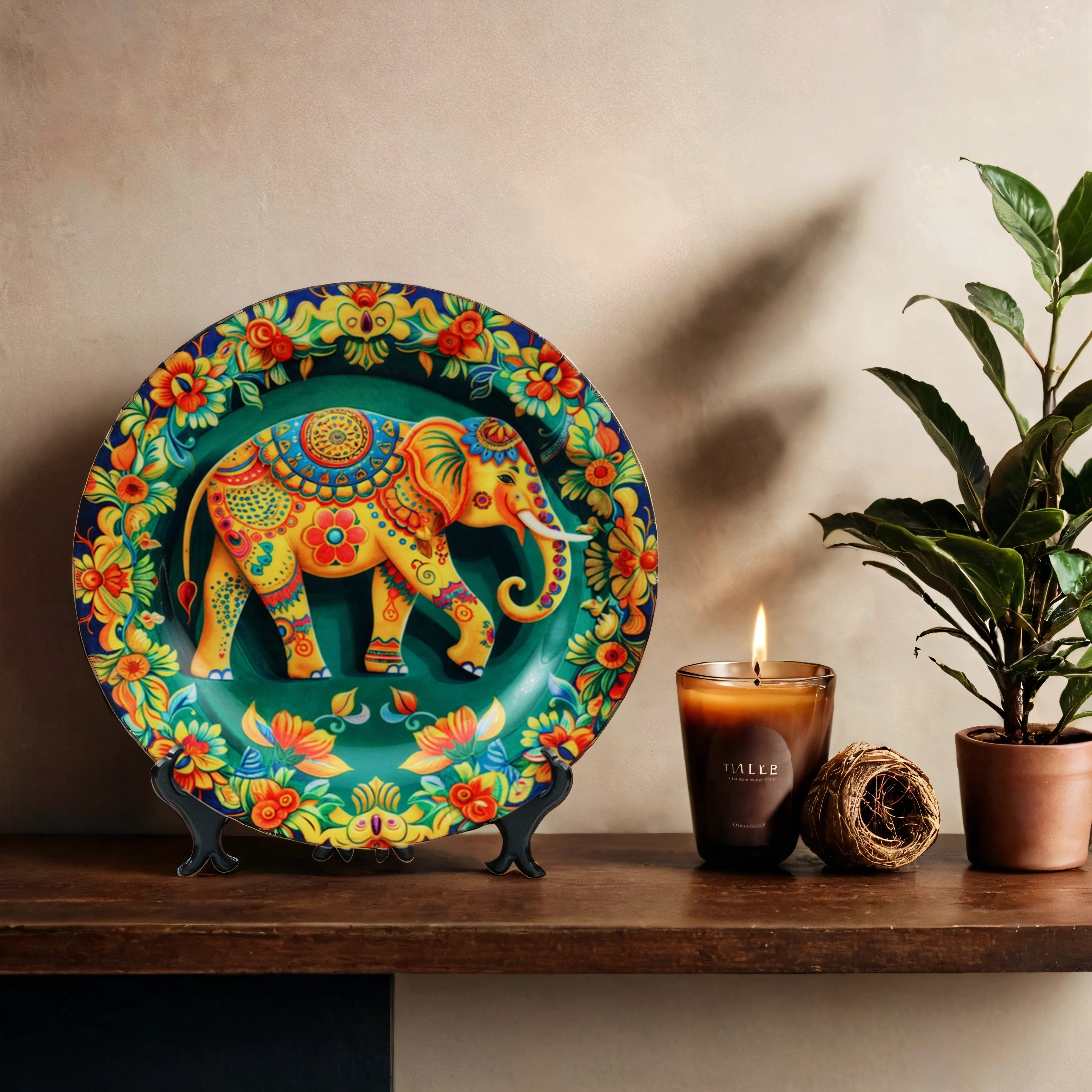 Vibrant Elephant on Ceramic Wall Plate (10 Inches)
