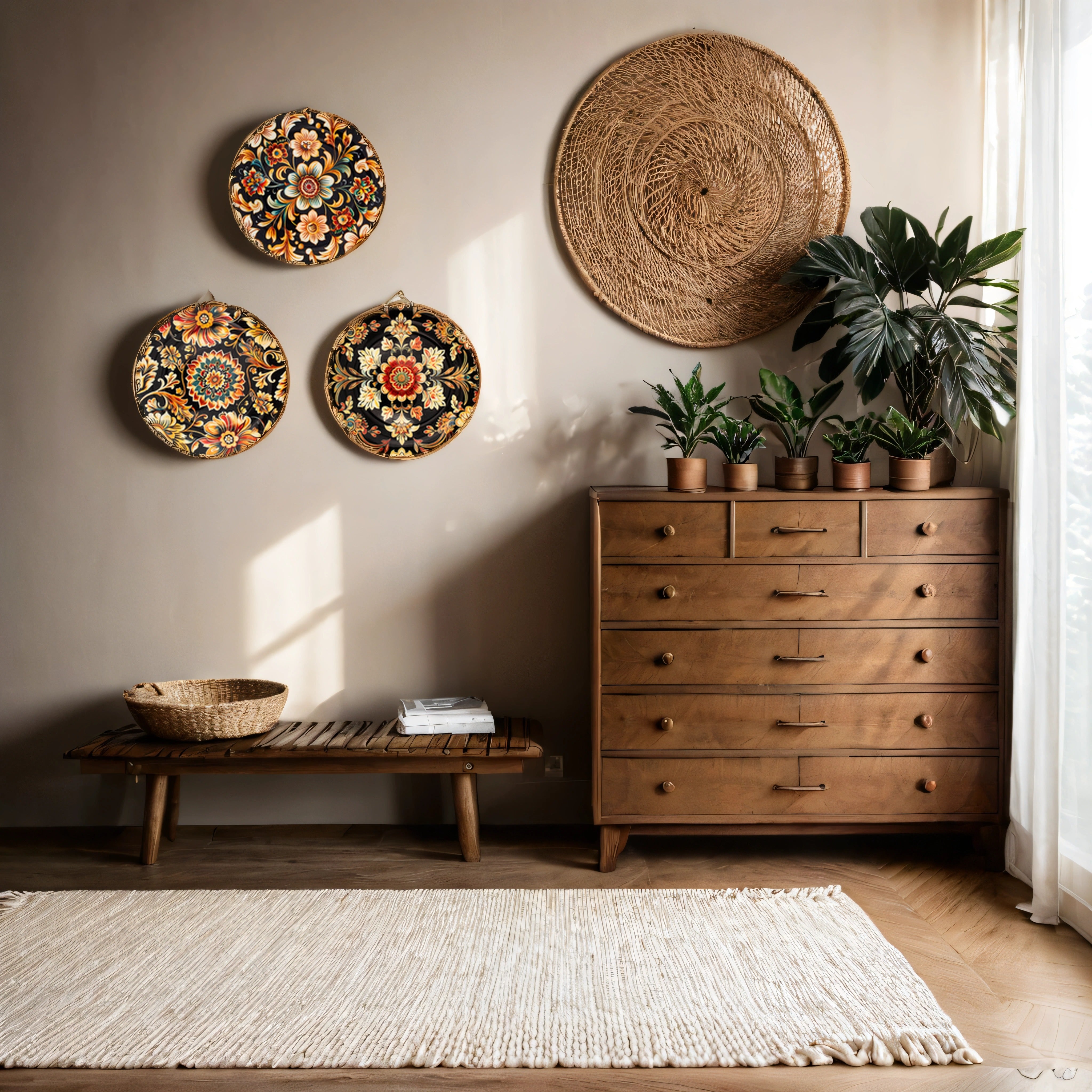 Traditional Indian Floral  Ceramic Wall Plates | Set of 3