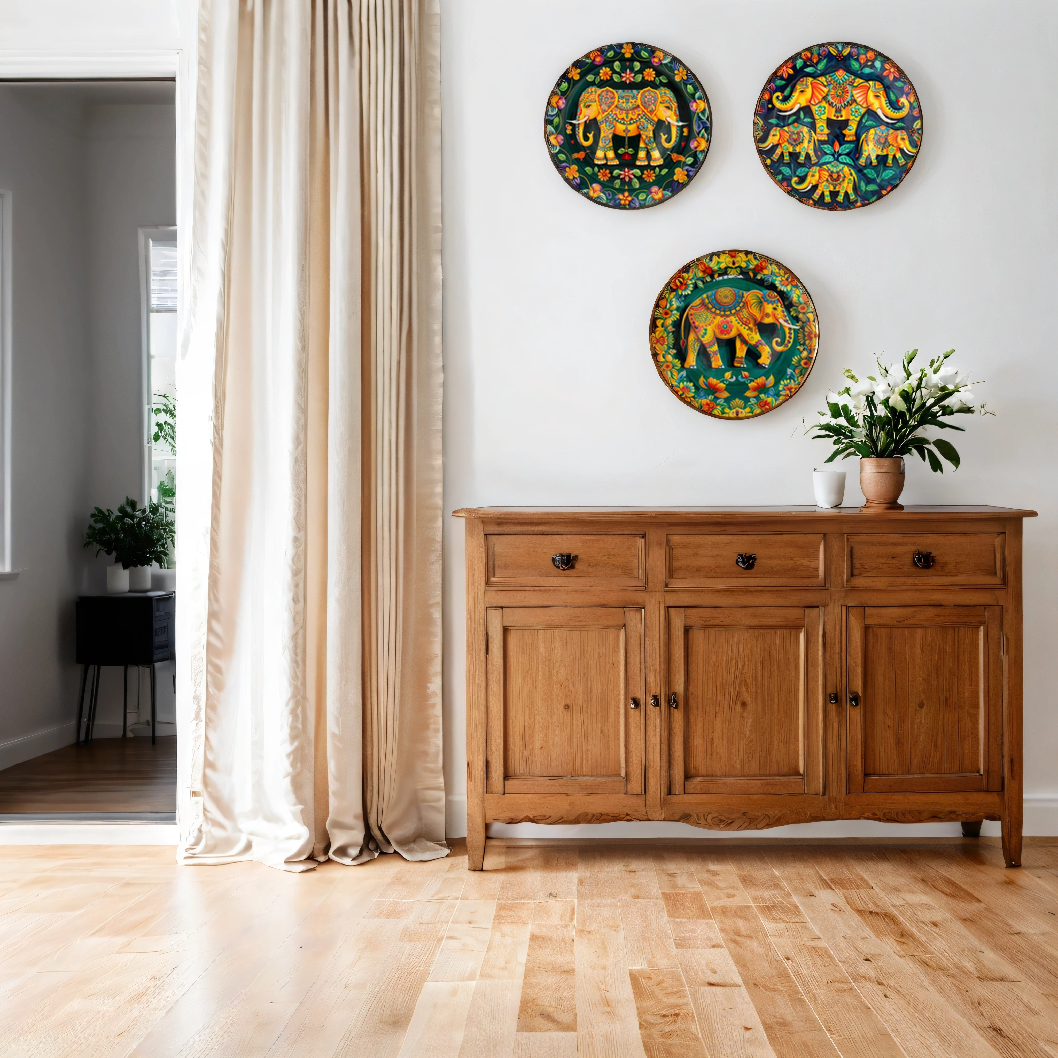 Rajasthani Elephant Ceramic Wall Plate Set | Set of 3