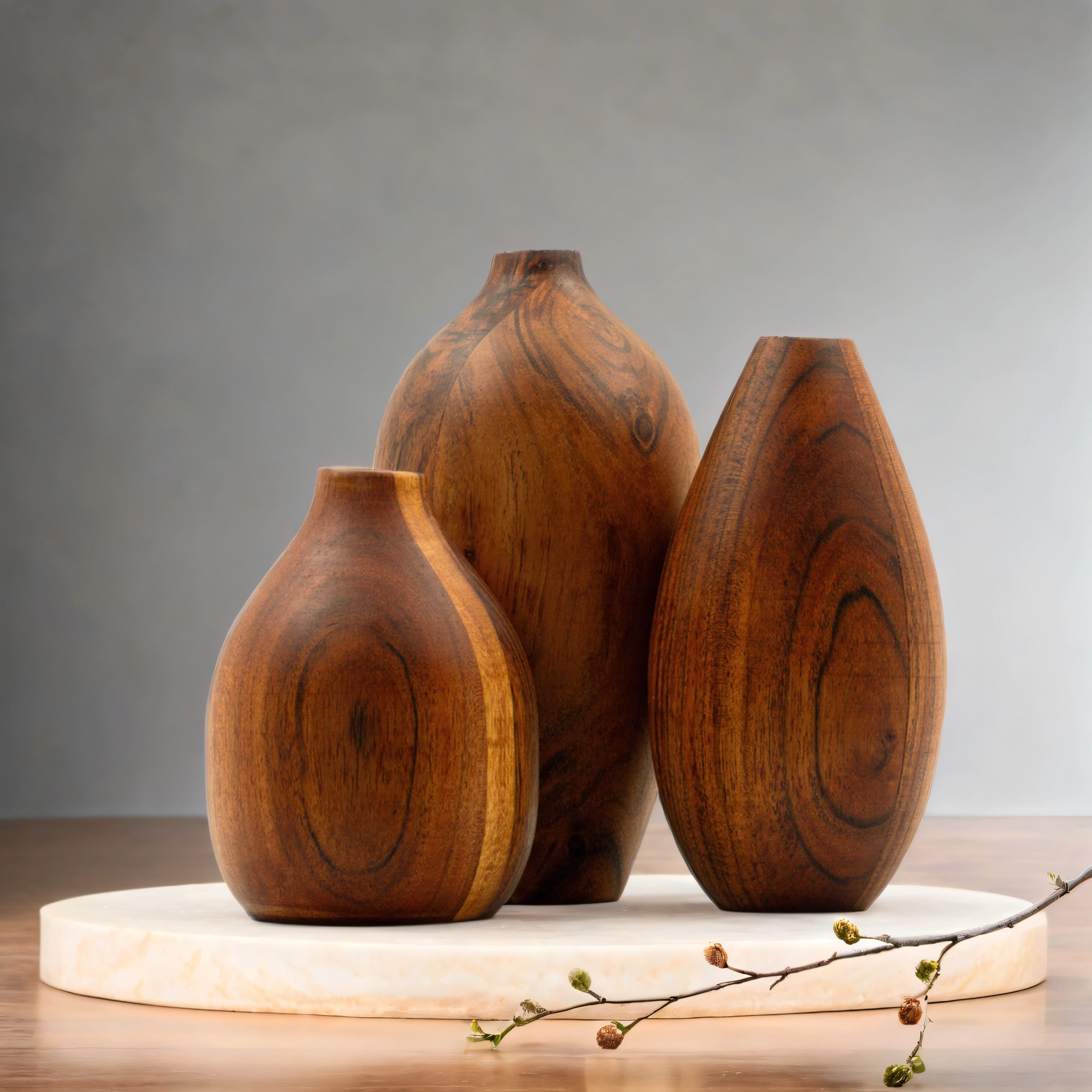 Handcrafted Natural Wooden Vases for Home Decor | Set of 3