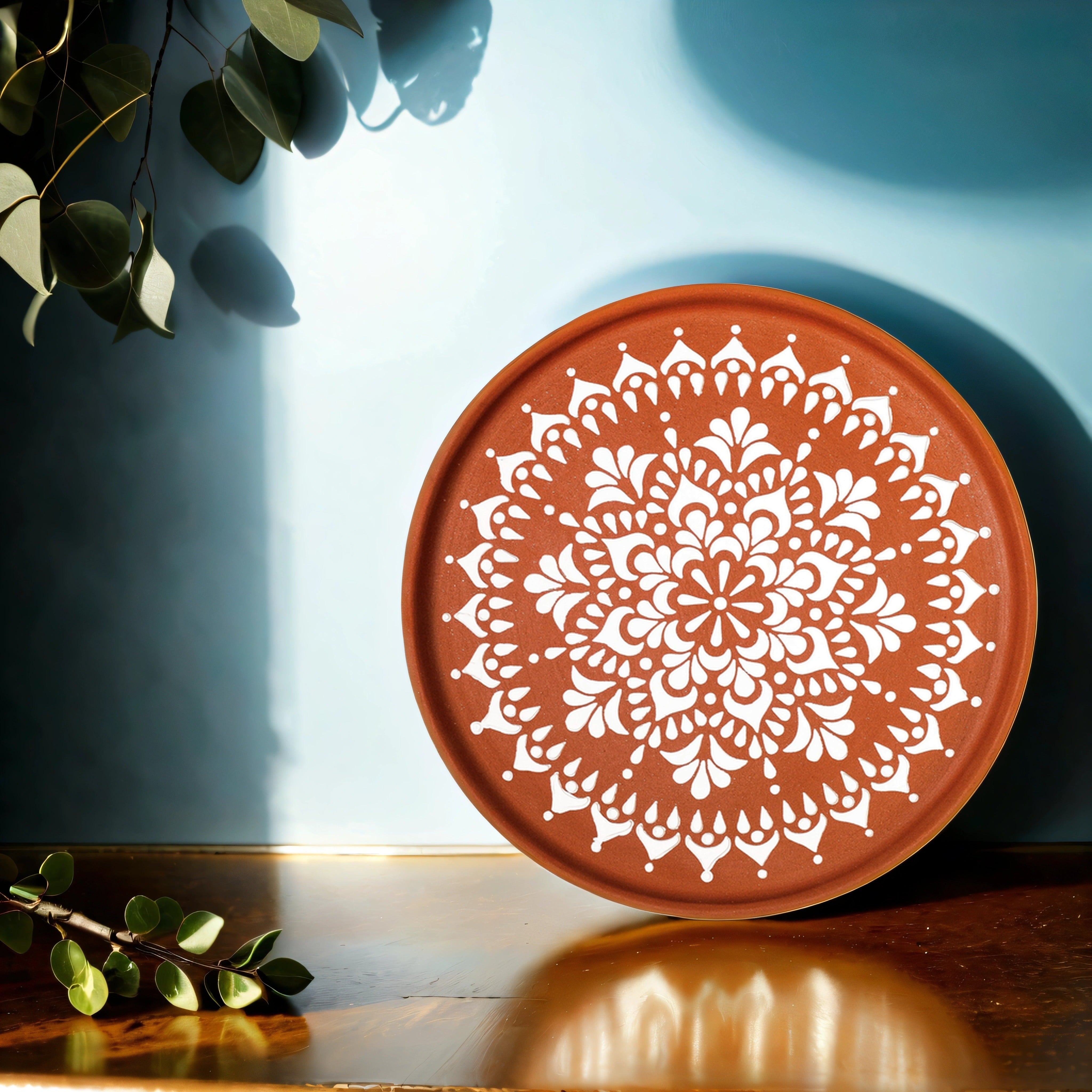 Handcrafted Terracotta Floral Mandala Wall Plate (12 Inches)