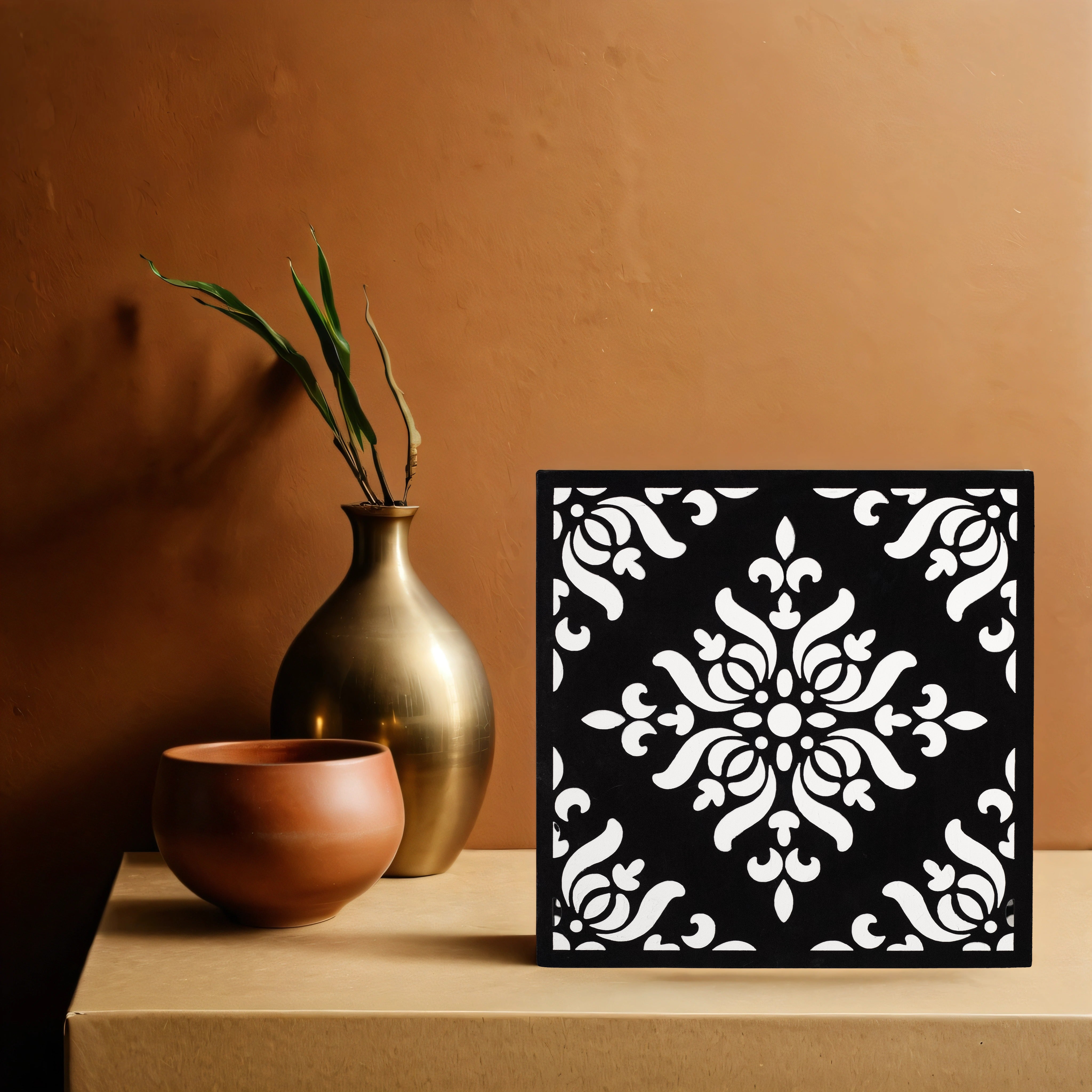 Ornate Fleur-de-Lis Geometric Black & White Wall Art (11 Inches)