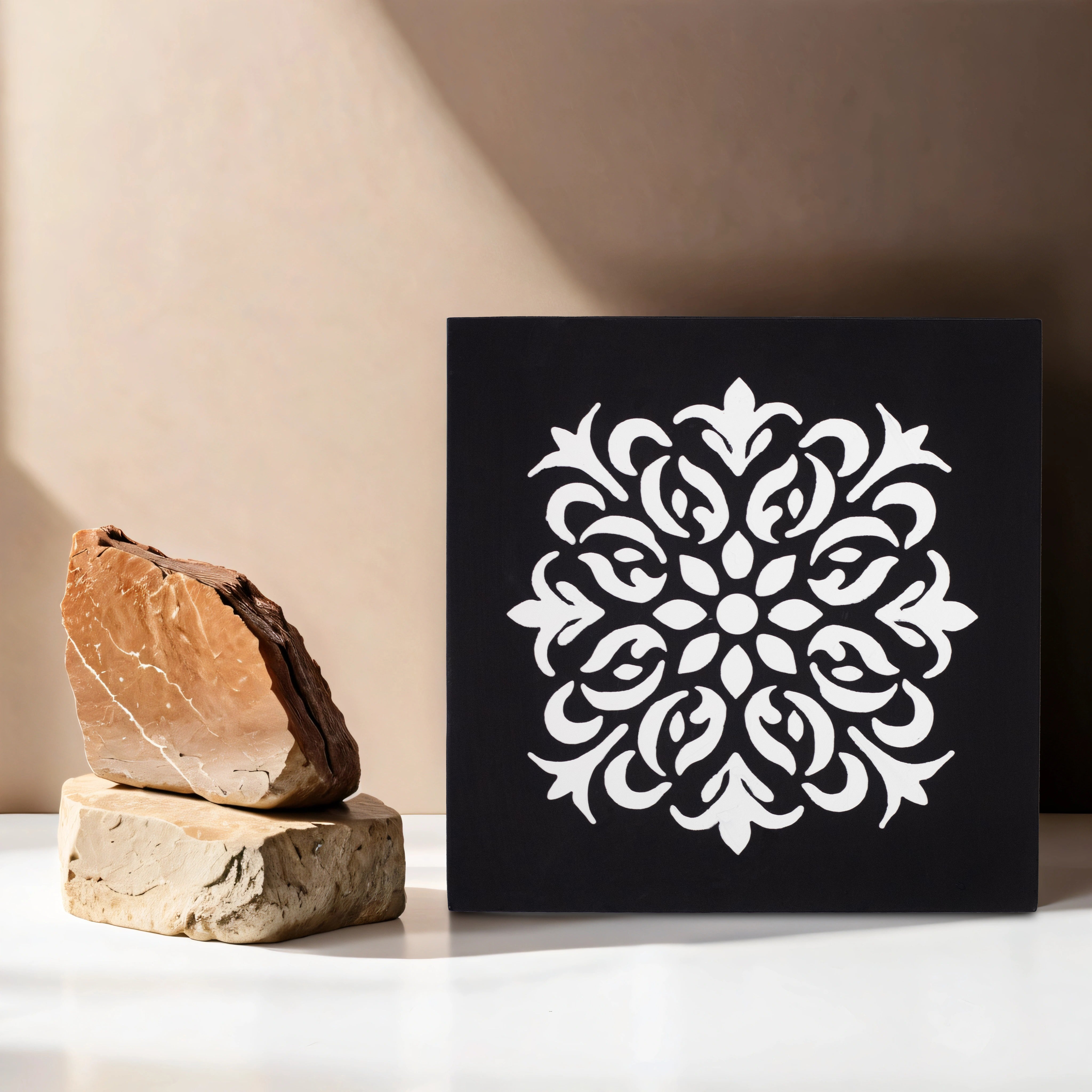 Floral Harmony Black & White Wall Art Panel (11 Inches)