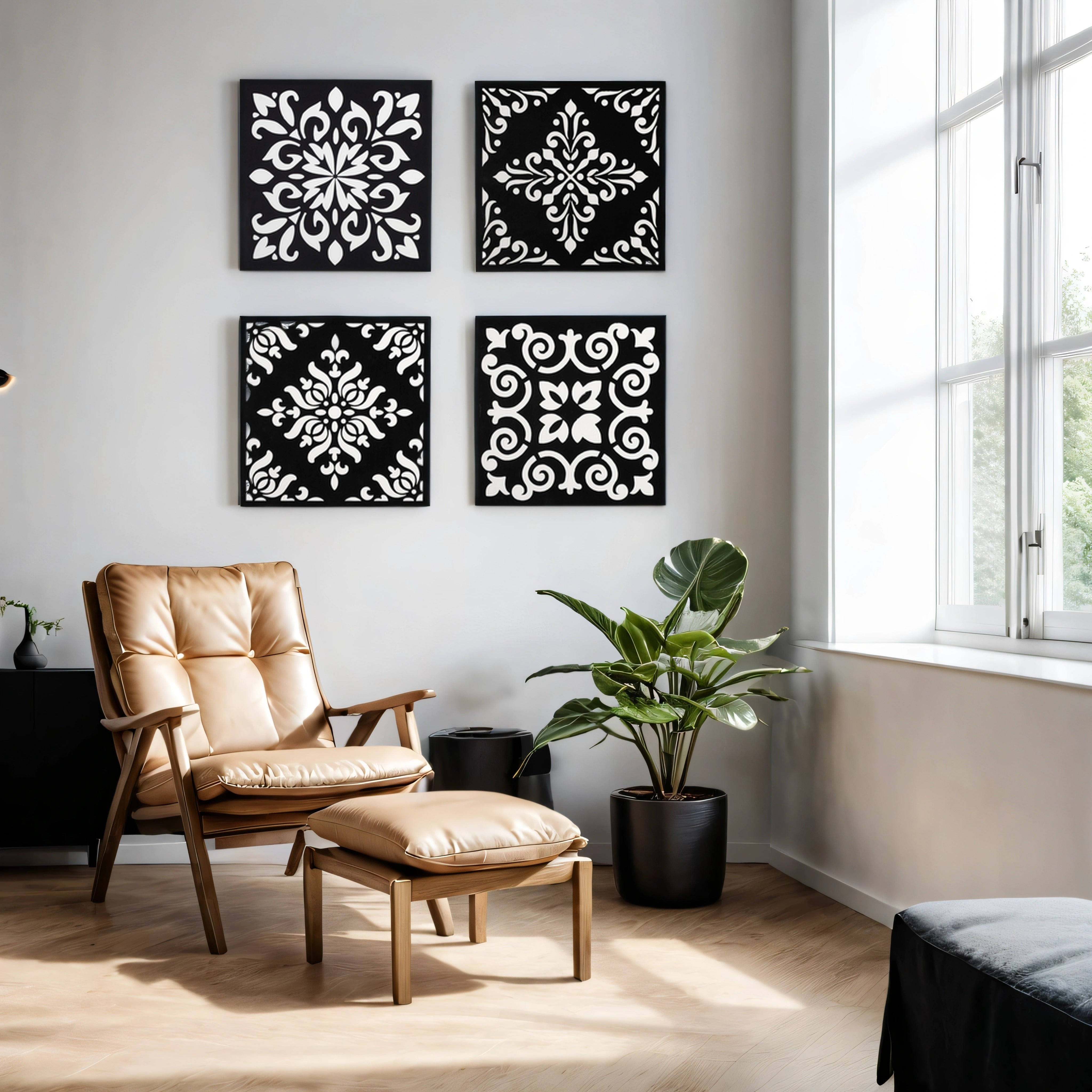 Exquisite Floral Scrollwork Handcrafted Wall Art | Set of 4