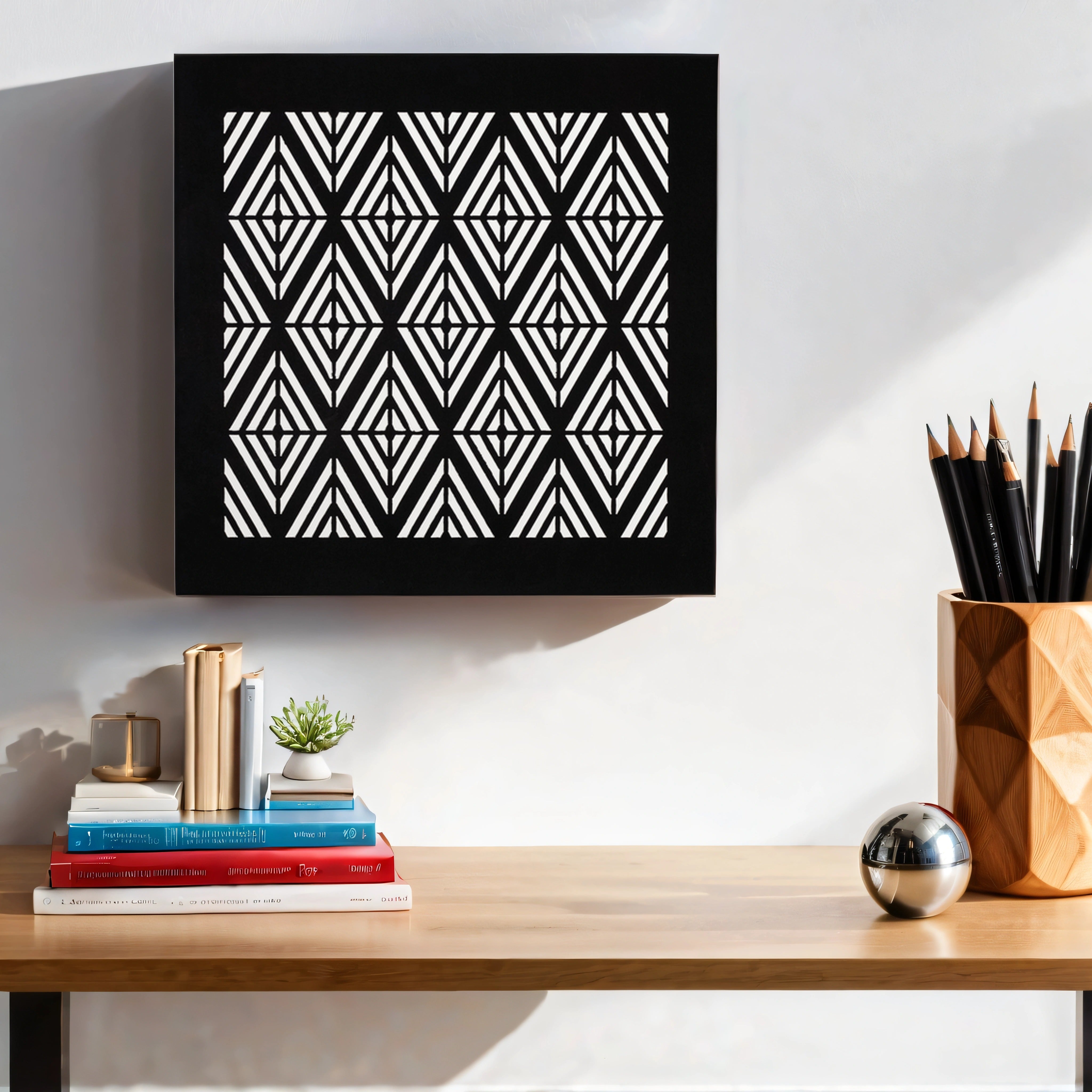 Geometric symmetrical Black and White Wall Art (11 Inches)
