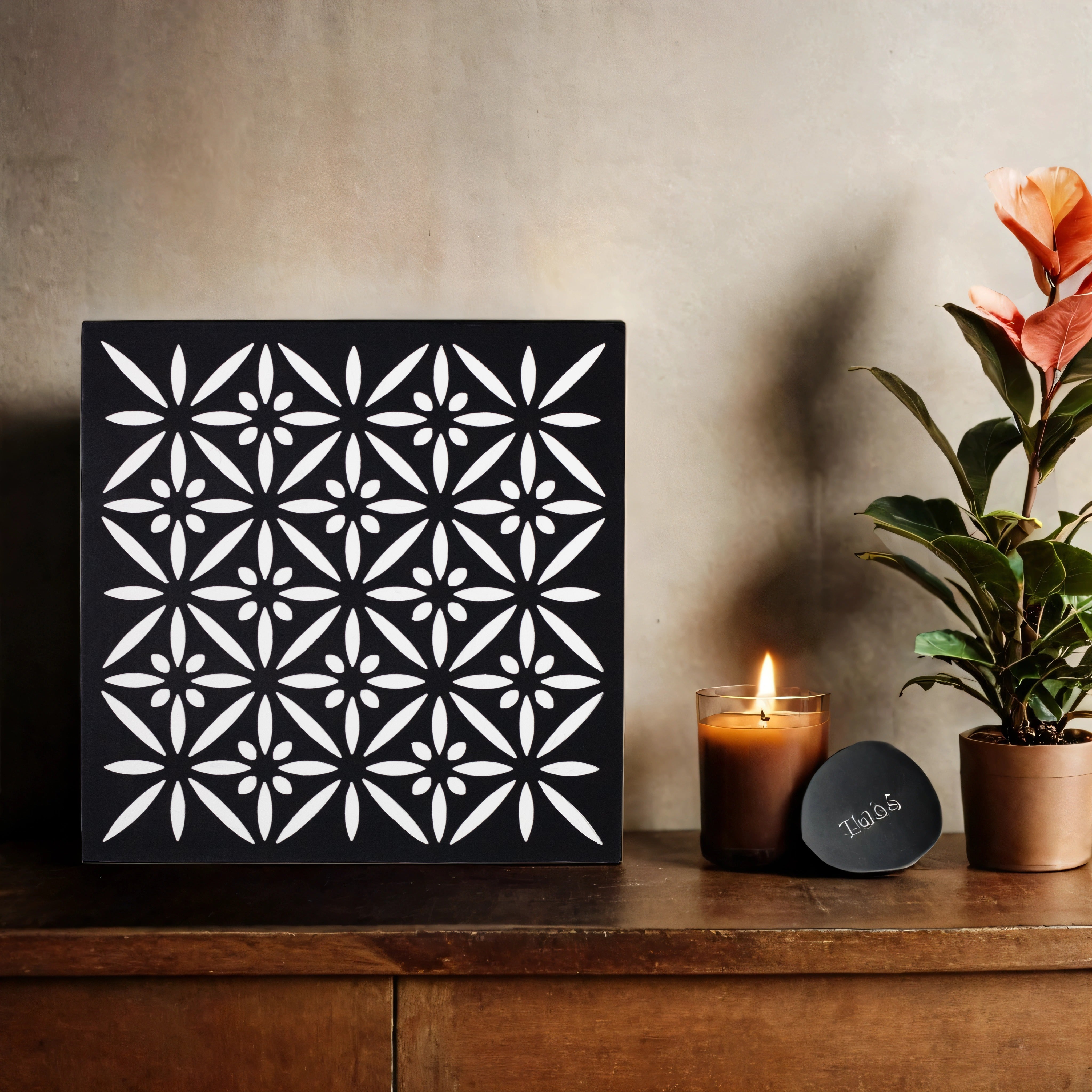 Floral Lattice Black and White Embossed Wall Art (11 Inches)