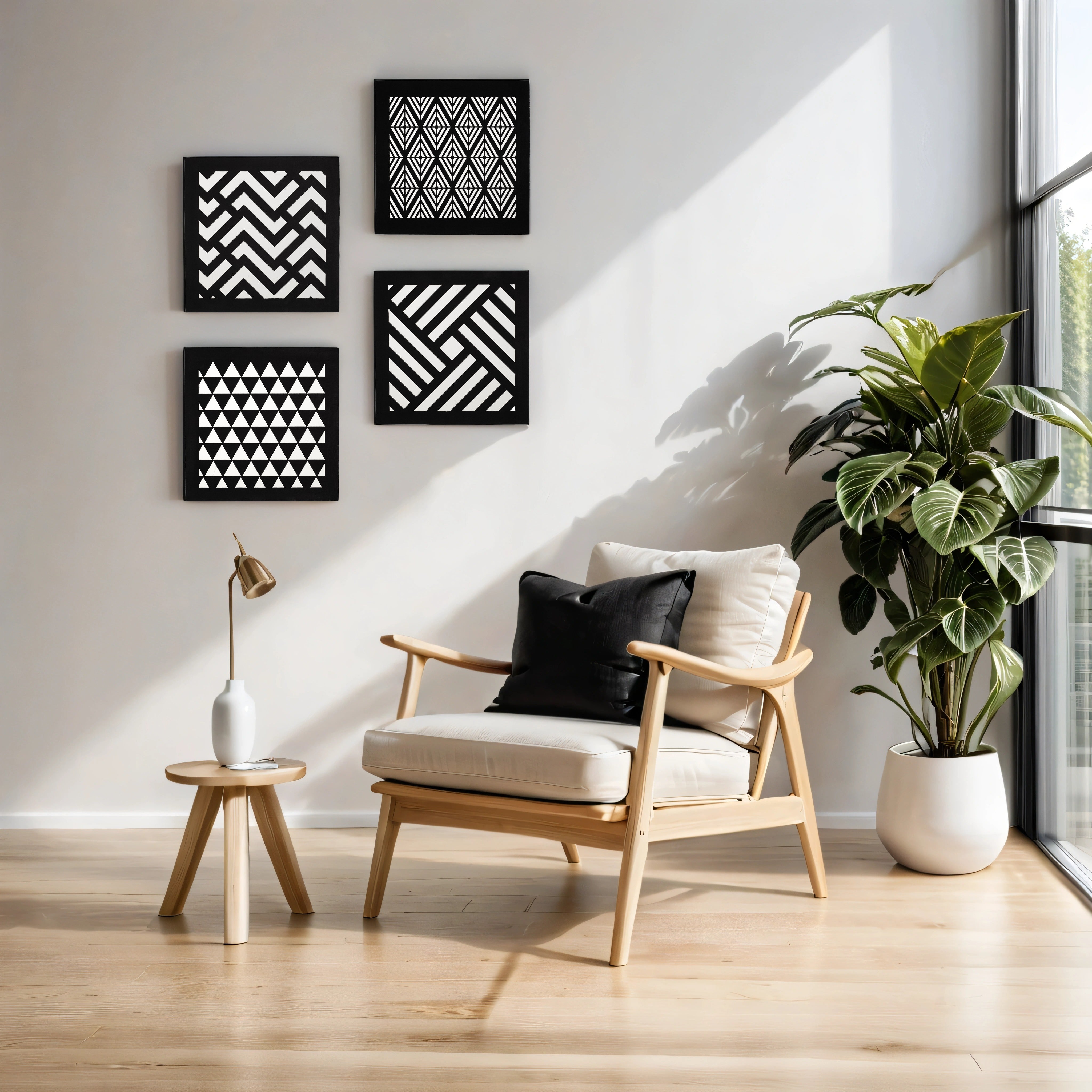 Geometric Patterns Handcrafted Wall Art Set | Modern Black & White Decor| Set of 4