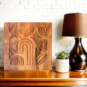 Peacock Grace Geometric Design Carved Panel (11 Inches)