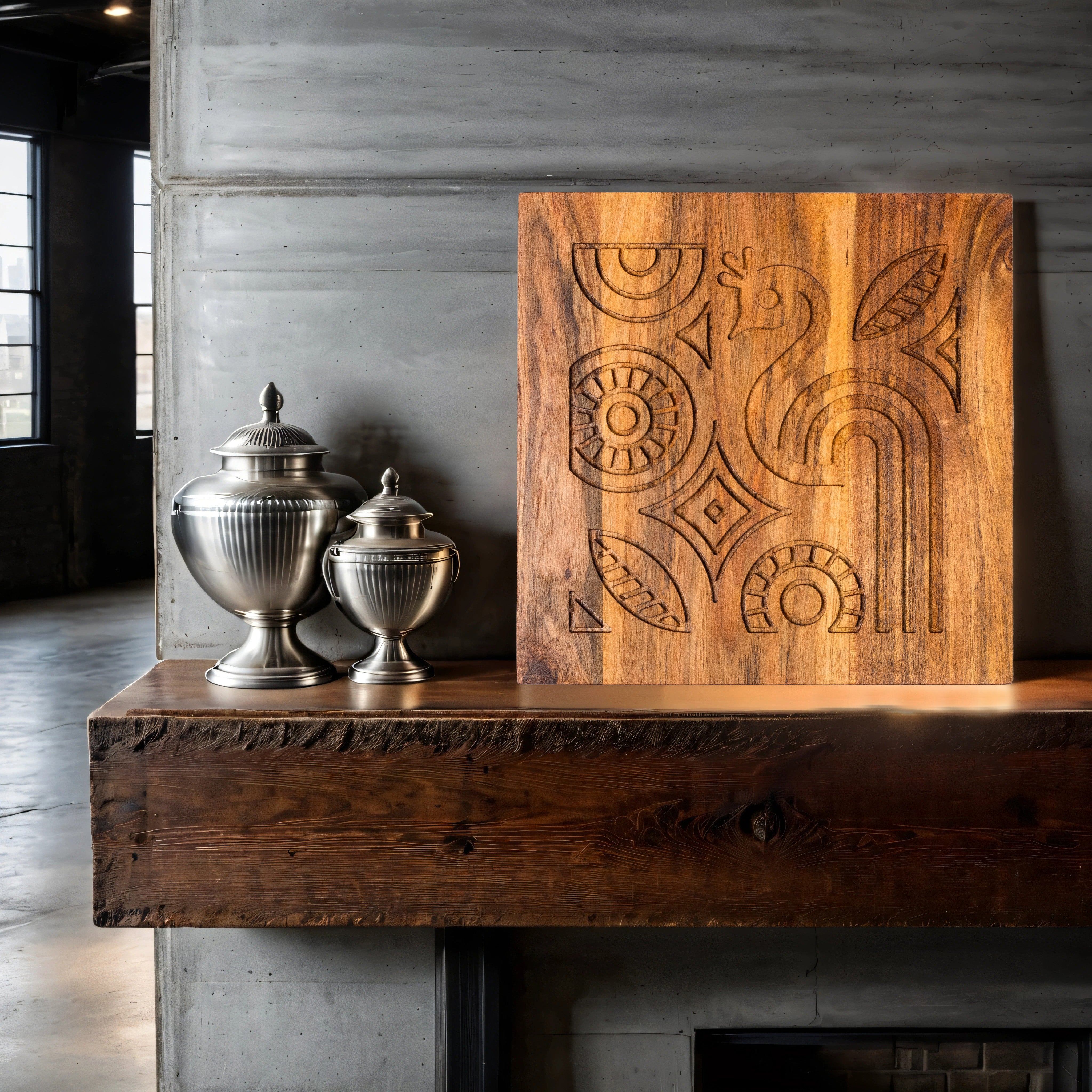 Peacock Glory Carved Art Panel (11 Inches)